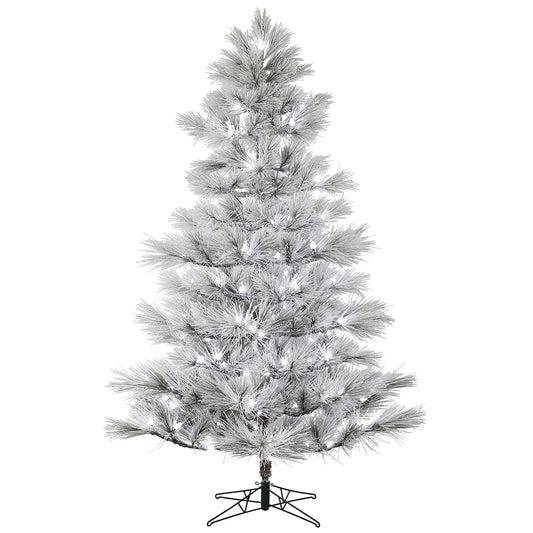 Vickerman 12' x 74" Flocked Alder Long Needle Pine Artificial Christmas Tree Frosted White C7 LED Lights