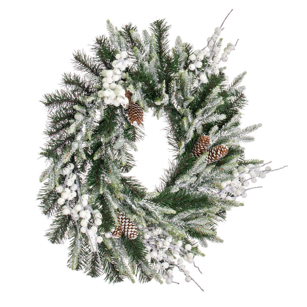 Vickerman 24" Frosted Berry Mixed Pine Cone Artificial Unlit Wreath.