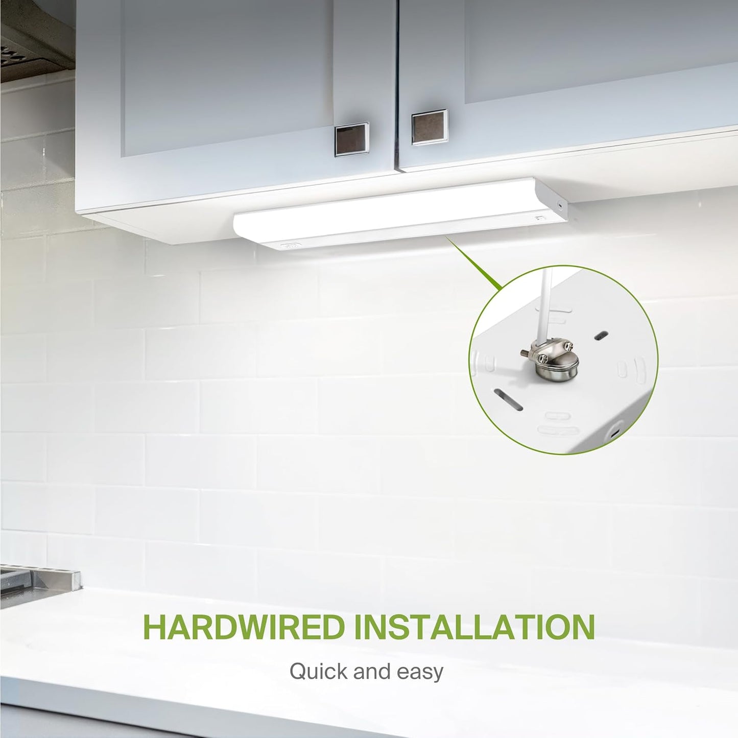 ASD Lighting LED Under Cabinet Bullnose 24" 12W 120V Dimmable CCT Selectable 2700/3000/3500/4000/5000K Hardwired, On/Off Switch, White UL 2pack