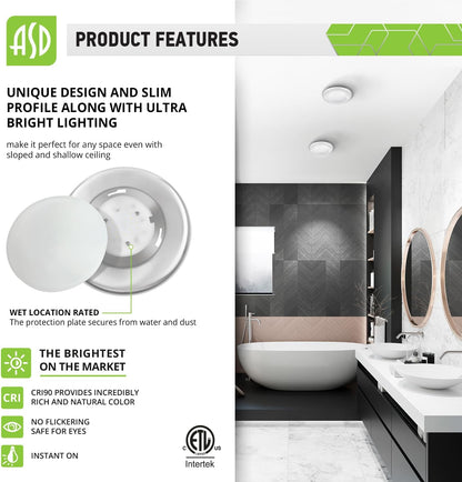 ASD Lighting LED Disk Light 4" 10W 3000K Dimmable Brushed Nickel ETL