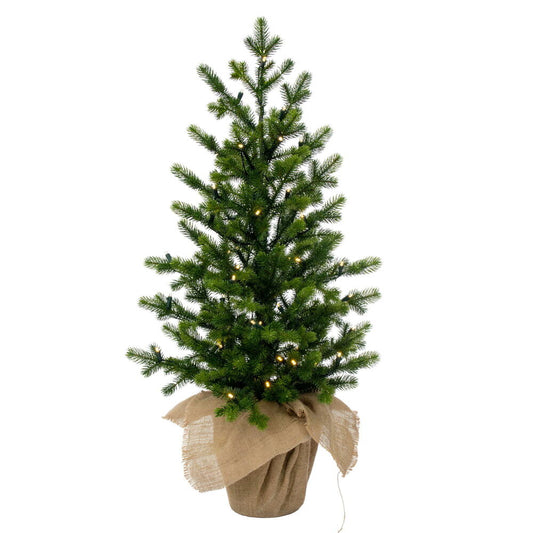 Vickerman 36" x 21" Cobby Spruce Artificial Pre-Lit Christmas Tree Battery Timer and Burlap Base.