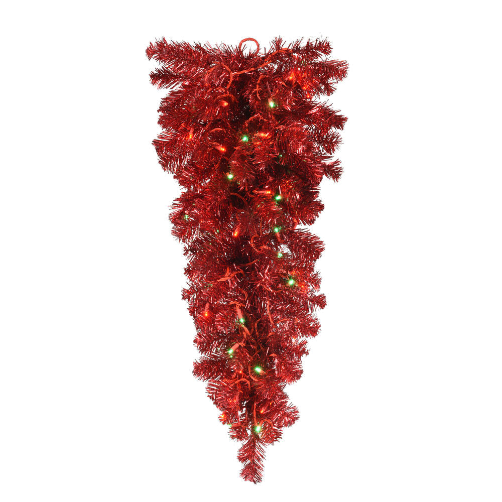 Vickerman 36" Artificial Deluxe Red Tinsel Christmas Teardrop Red and Green Single Mold Wide Angle Mini Lights