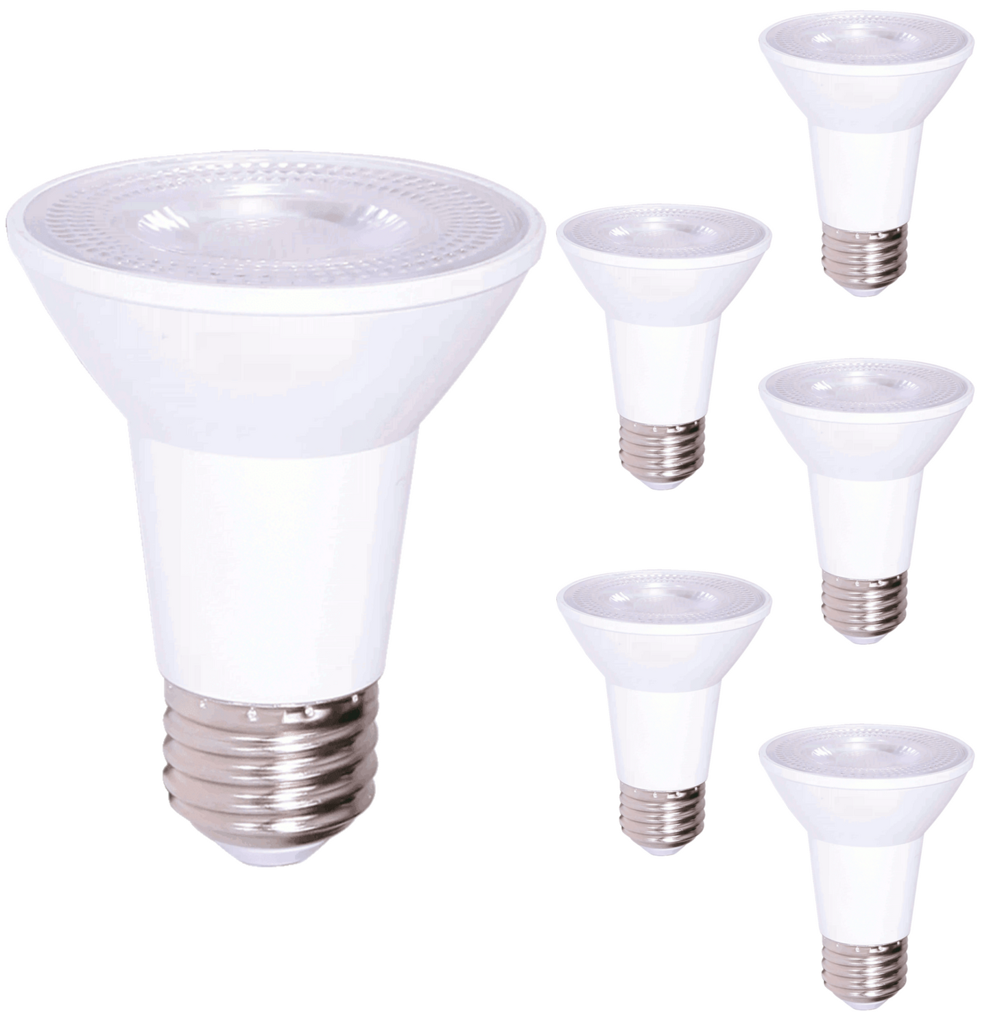 Damar PAR20 LED Long Neck Flood Light Bulb 7W 500 Lumen E26 Medium Base 6500K Daylight Ideal for Track & Recessed Spot Light Bulbs 120V CRI80 40° Beam Angle White Finish Pack of 6