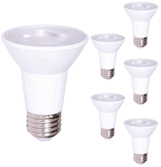 Damar PAR20 LED Long Neck Flood Light Bulb 7W 500 Lumen E26 Medium Base 6500K Daylight Ideal for Track & Recessed Spot Light Bulbs 120V CRI80 40° Beam Angle White Finish Pack of 6