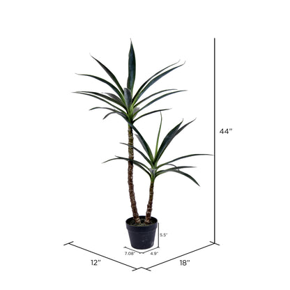 Vickerman 44" Artificial Artificial Green Yucca Tree in Black Planters Pot.