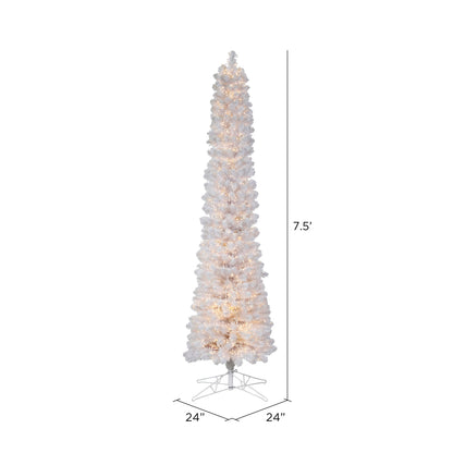 Vickerman 7.5' x 24" White Pencil Artificial Christmas Tree Warm White 8 function 3MM LED Lights
