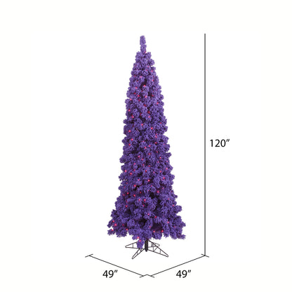 Vickerman 10' Flocked Purple Pencil Fir Artificial Christmas Tree Purple Dura-lit Lights