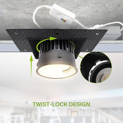 ASD Lighting LED Trimless Downlight Square 6inch 24W 120V Triac 2700/3000/3500/4000/5000K Black ETL
