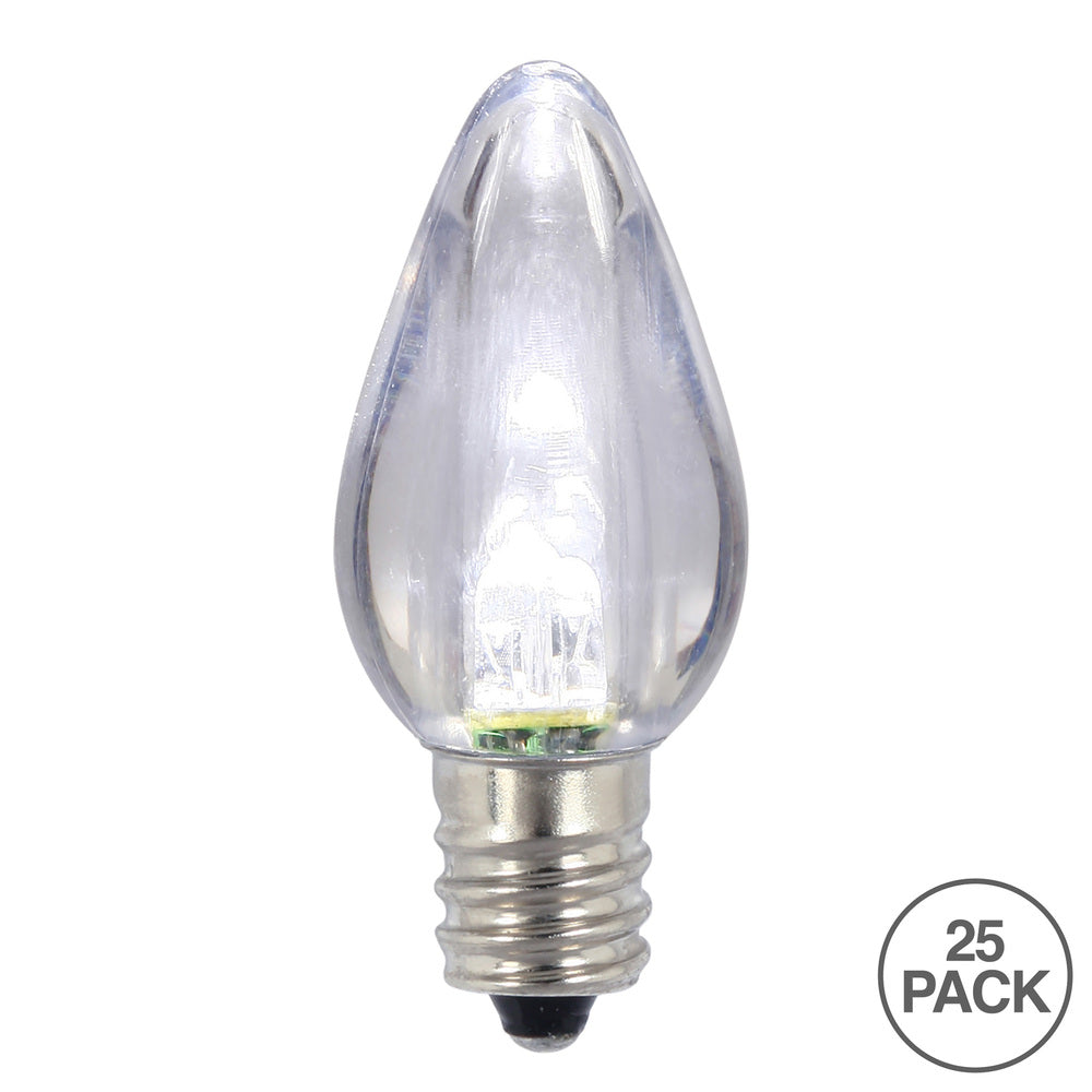 Vickerman C7 Transparent Plastic LED Pure White Dimmable Bulb, E12 Nickel Base, 25 per Pack.