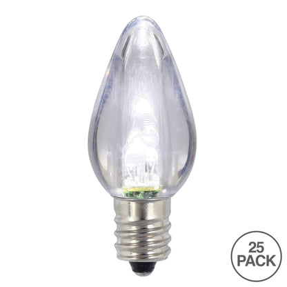 Vickerman C7 Transparent Plastic LED Pure White Dimmable Bulb, E12 Nickel Base, 25 per Pack.