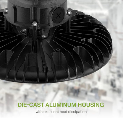 ASD Lighting LED UFO High Bay with Q-base Power Adjustable 300/400/500W 120-277V CCT Selectable 3000/4000/5000K Dimmable Black UL DLC Premium