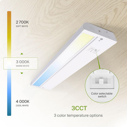ASD Lighting LED Under Cabinet Swivel 18" 8W 120V Dimmable CCT Selectable 2700/3000/4000K Hardwired or Plug-in, Linkable, Hi/Low Switch, White UL