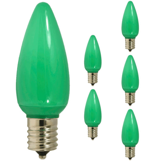 Damar- C9 LED Replacement Christmas Light Bulbs Solid Green 0.6W-0.96W E17 Intermediate Base Dimmable 100-130V Pack of 6- Commercial Grade Shatterproof String Colored Lights for Patio Holiday Xmas