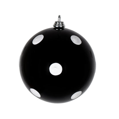 Vickerman 4" Black Candy Finish Ball Ornament with White Glitter Dots 6 per Bag