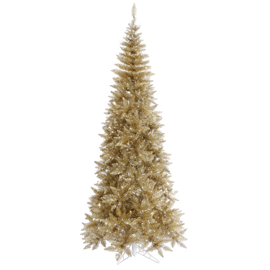 Vickerman 7.5' Champagne Tinsel Fir Slim Artificial Christmas Tree Unlit