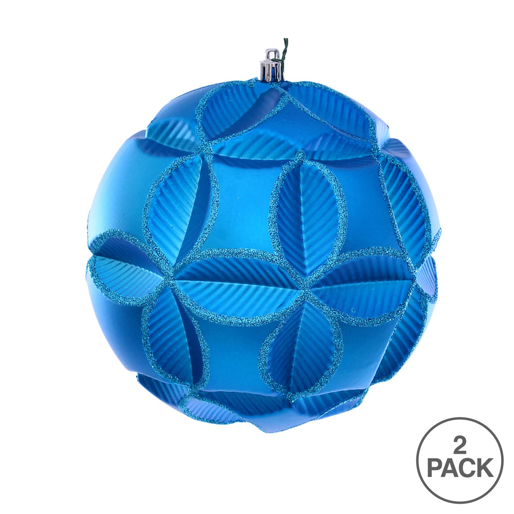 Vickerman 6" Turquoise Matte Clover Ball Ornament 2 per Bag