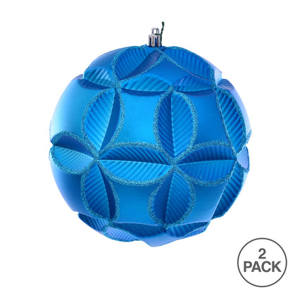 Vickerman 6" Turquoise Matte Clover Ball Ornament 2 per Bag