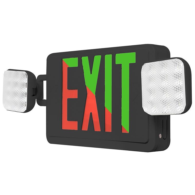 Westgate Combo Emergency Light Exit Sign Bi-Color Red/Grn, Default To Red, 120/277V, Black, LED Exit & Emergency Lighting