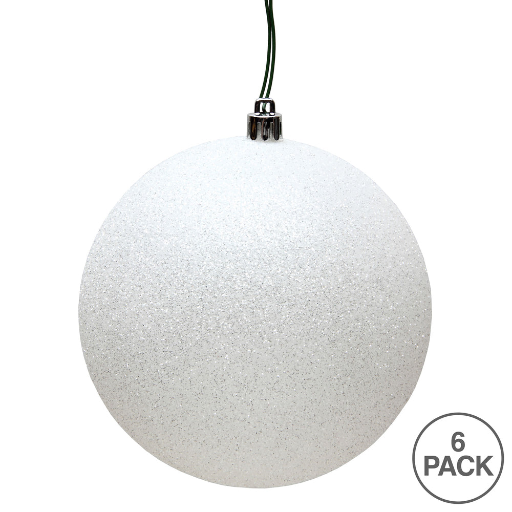 Vickerman 4" White Glitter Ball Ornament 6 per Bag