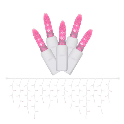 Vickerman 70 Magenta Twinkle M5 LED Icicle Light on White Wire 9' Light Strand.