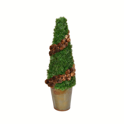Vickerman 18" Artificial Cone Shape Cedar Tree in Rustic Tin Pot.