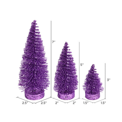 Vickerman 3"-5"-7" Lavender Glitter Oval Pine Artificial Christmas Tree Set of 3