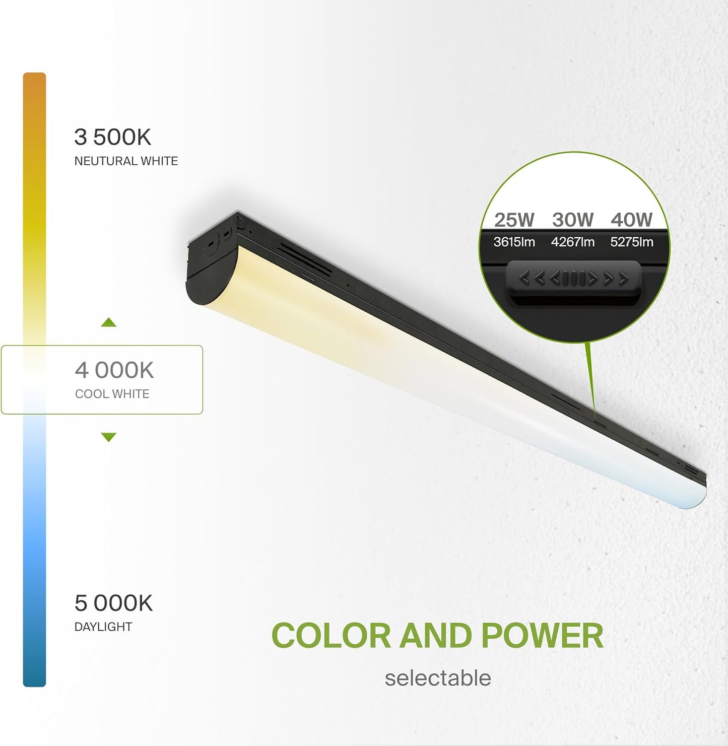 ASD Lighting LED Stairwell Fixture with Q-base 4feet Power Adjustable 25/30/40W 120-277V CCT Selectable 3500/4000/5000K with Battery back-up 10W Dimmable Black UL DLC Premium