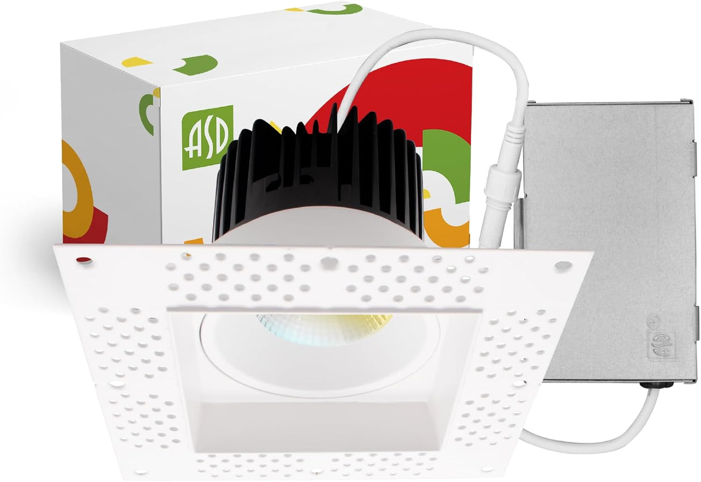ASD Lighting LED Trimless Downlight Square 4inch 15W 120V Triac 2700/3000/3500/4000/5000K White ETL Energy Star