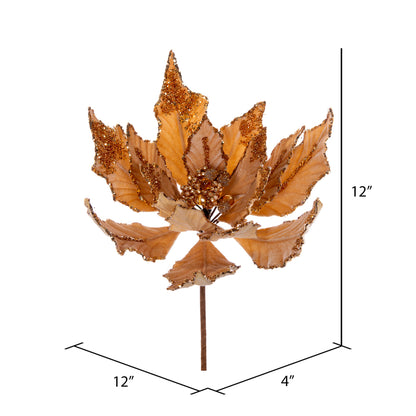 Vickerman 14" Artificial Gold Double Sided Velvet Poinsettia Christmas Pick
