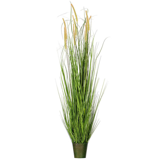 Vickerman 48" Artificial Potted Green Grass and Cattails.