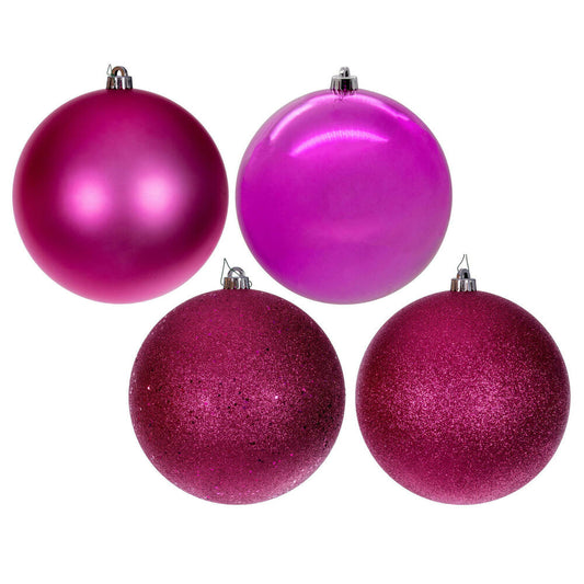 Vickerman 12" Hot Pink 4-Finish Ball Ornament Set 4 per box.