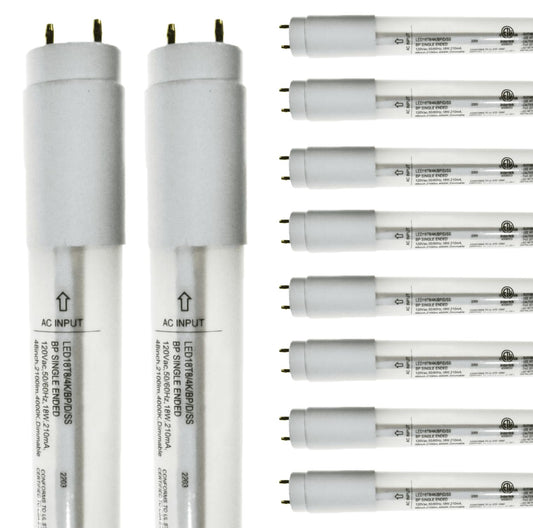Damar- 4Ft T8 LED Tube Light Bulb Type B Single Ended Ballast Bypass Safety Shielded 18W 2100 Lumens 4000K Cool White Dimmable G13 Bi-Pin Base 120V ETL Listed Pack of 10- Fluorescent Replacement