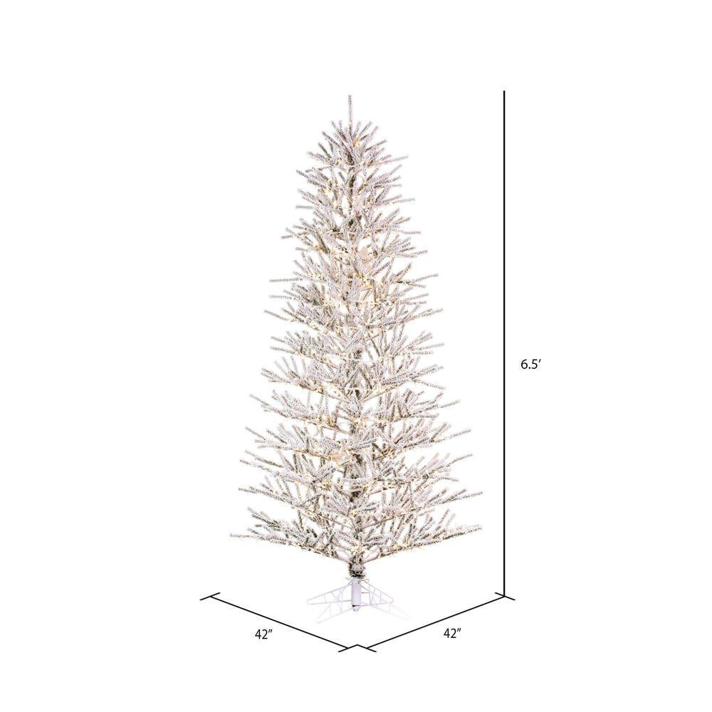 Vickerman 6.5' x 42" Flocked Pistol Pine Artificial Pre-lit Christmas Tree Warm White 3mm LED Lights.