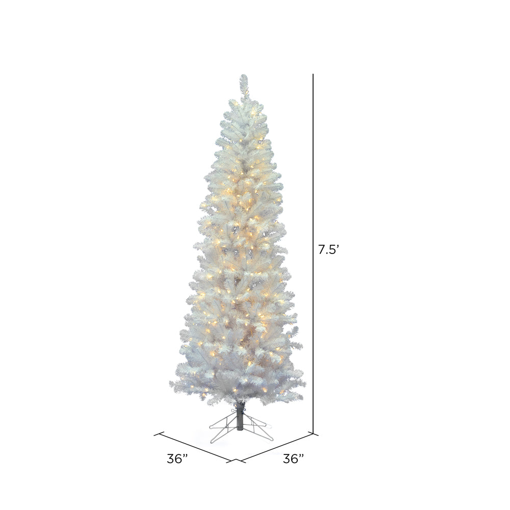 Vickerman 7.5' White Salem Pencil Pine Artificial Christmas Tree Pure White Single Mold LED Lights