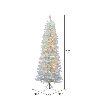 Vickerman 7.5' White Salem Pencil Pine Artificial Christmas Tree Pure White Single Mold LED Lights