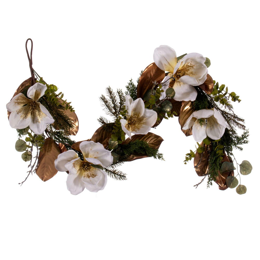 Vickerman 60" White Magnolia Garland.