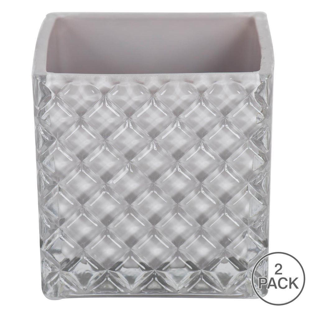Vickerman 4" Crystal Gray Square Glass Container Set of 2