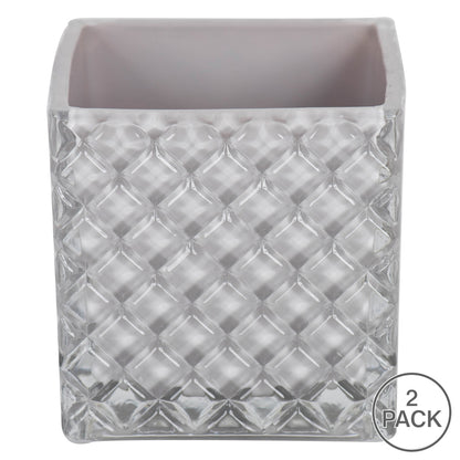 Vickerman 4" Crystal Gray Square Glass Container Set of 2