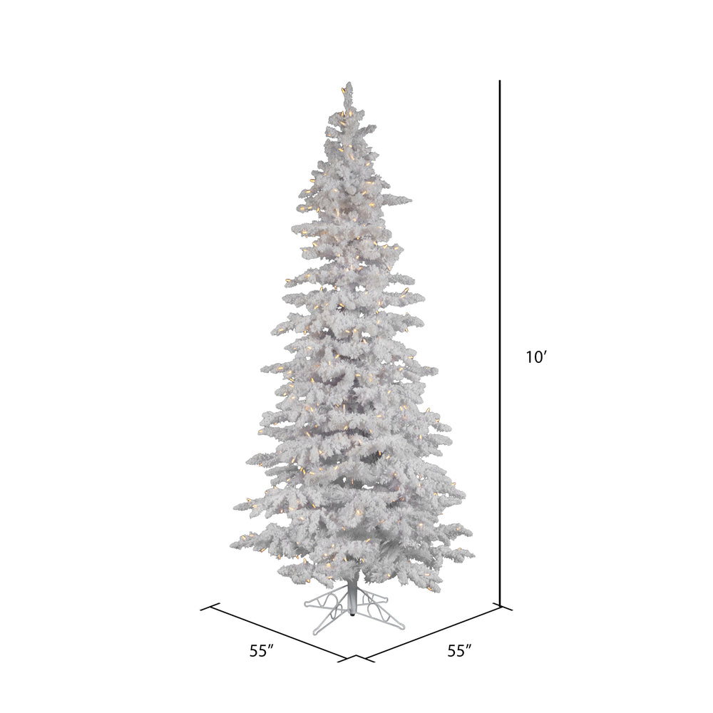 Vickerman 10' Flocked White Slim Artificial Christmas Tree Pure White LED Lights