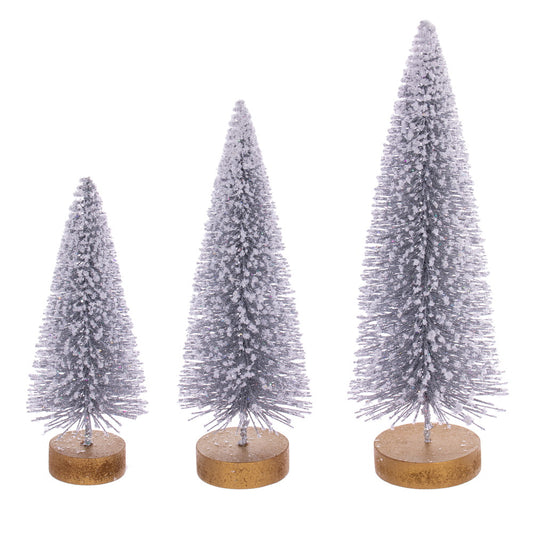 Vickerman 8"-10"-12" Silver Sisal Bottle Brush Tree Set Set of 3