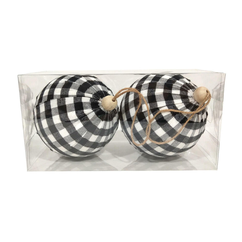 Vickerman 5" Black and White Plaid Cloth Ball Christmas Ornament 2 pieces per box