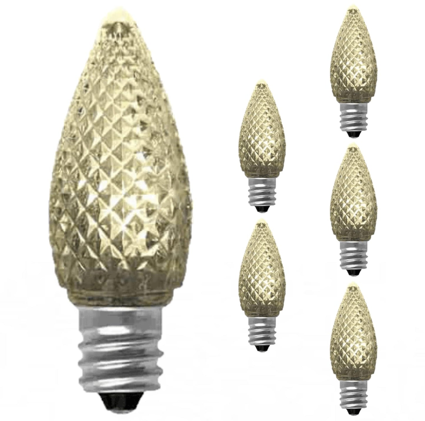 Damar- C7 LED Replacement Christmas Light Bulb Faceted 3000K Soft White E12 Candelabra Base 0.96W Dimmable 100-130V Pack of 6- Shatterproof Clear String Light for Patio Holiday Party D?cor Xmas Tree