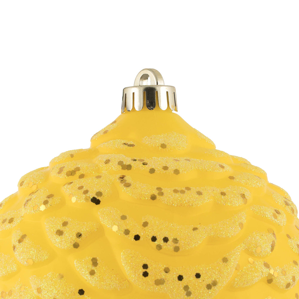 Vickerman 6" Yellow Glitter Pinecone Christmas Ornament 6 per Bag