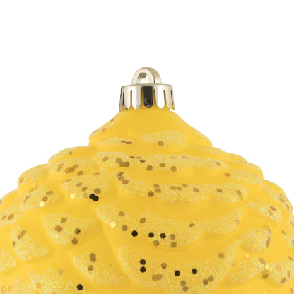 Vickerman 6" Yellow Glitter Pinecone Christmas Ornament 6 per Bag