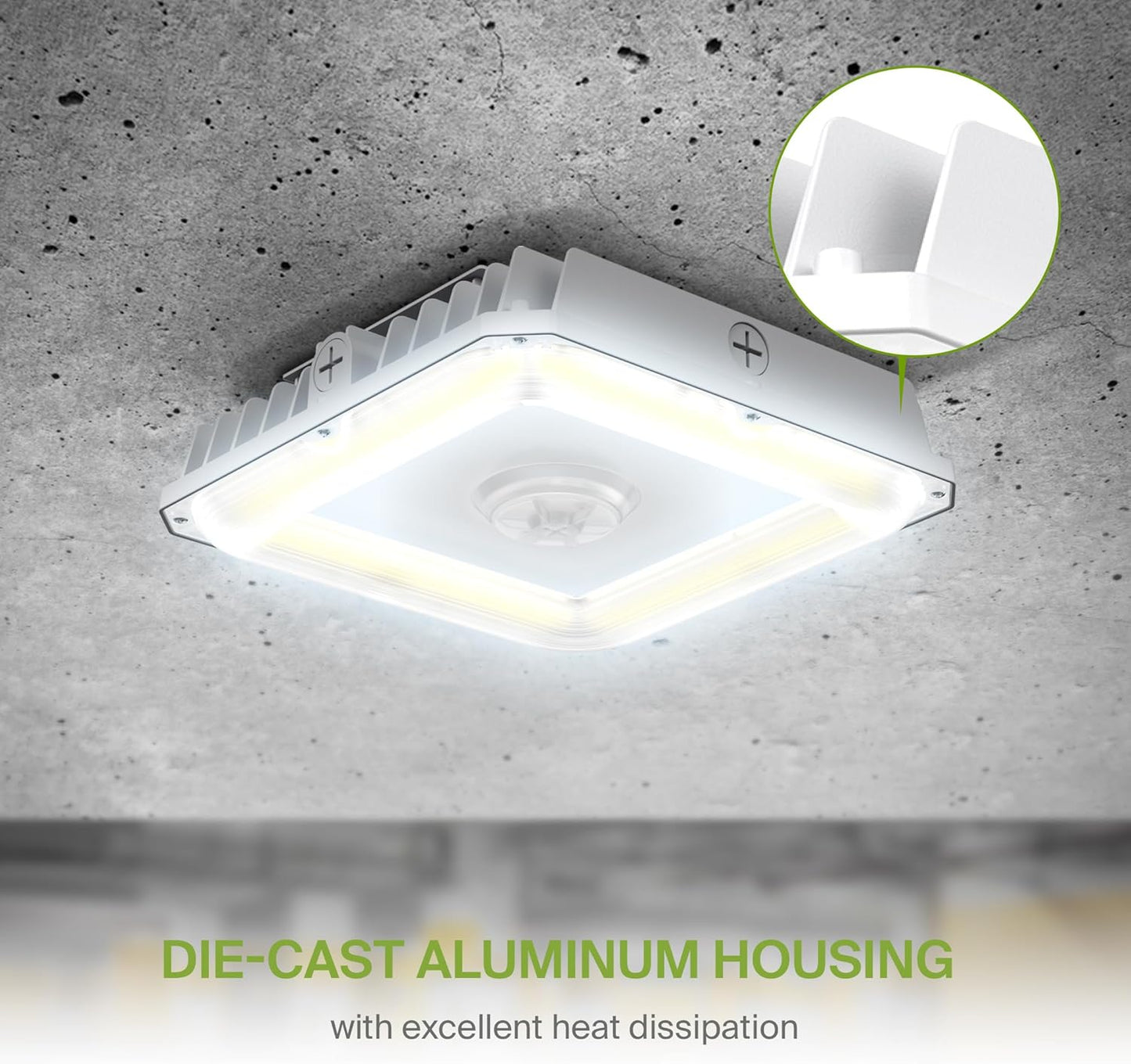 ASD Lighting LED Low-Profile Canopy with Q-base 70W 120-277V 0-10V Dimmable 140Lm/W 3000/4000/5000K White UL DLC Premium