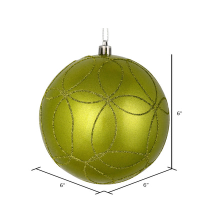 Vickerman 6" Lime Candy Ornament with Circle Glitter Pattern 3 per Bag