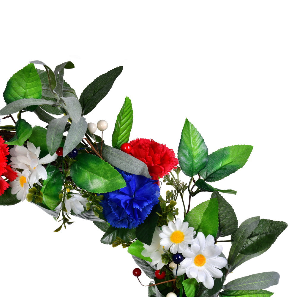 Vickerman 22" Artificial Mixed Floral Wreath With Red White And Blue Flowers and Berries