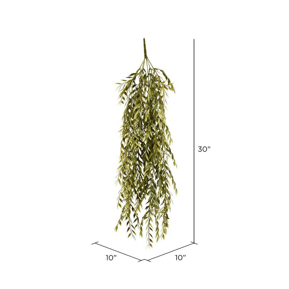 Vickerman 30" Artificial Light Green Salix Leaf Hanging Bush Set of 2