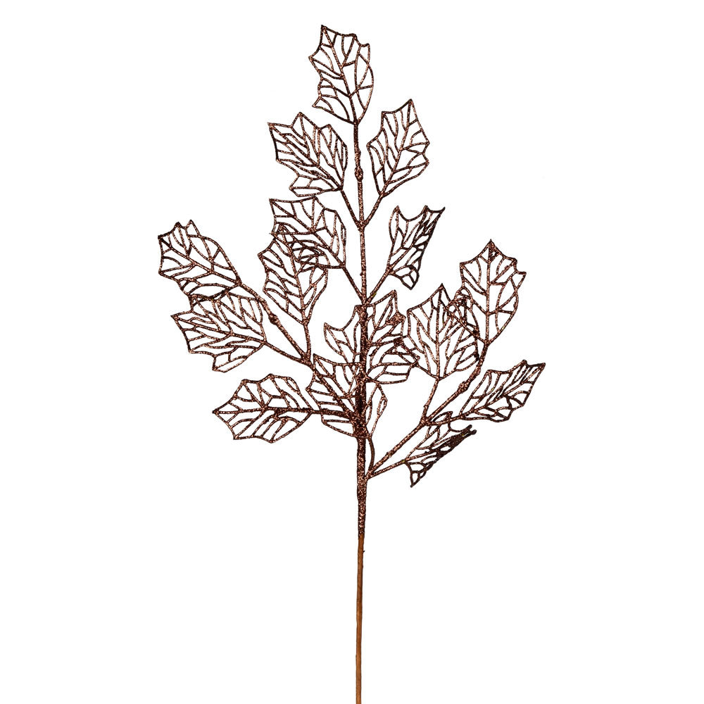 Vickerman 21" Chocolate Glitter Holly Leaf Lace Artificial Christmas Spray. Includes 12 sprays per pack.