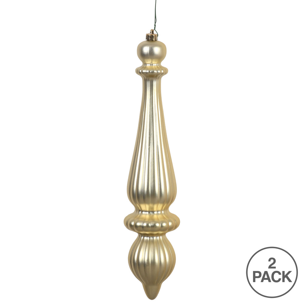 Vickerman 14" Champagne Matte Finial Drop Ornament Pack of 2